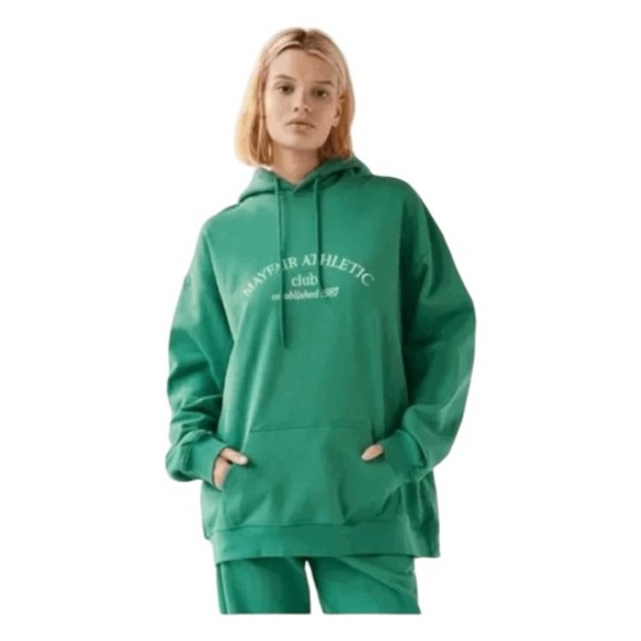 The Mayfair Club Tops - Mayfair Club Logo Graphic Athletic Club Hoodie Sweatshirt Green White Fleece S